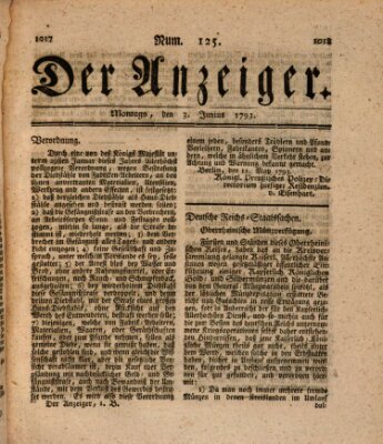 Der Anzeiger (Allgemeiner Anzeiger der Deutschen) Montag 3. Juni 1793