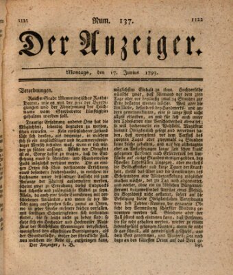 Der Anzeiger (Allgemeiner Anzeiger der Deutschen) Montag 17. Juni 1793