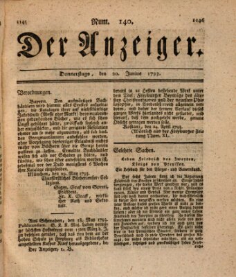 Der Anzeiger (Allgemeiner Anzeiger der Deutschen) Donnerstag 20. Juni 1793