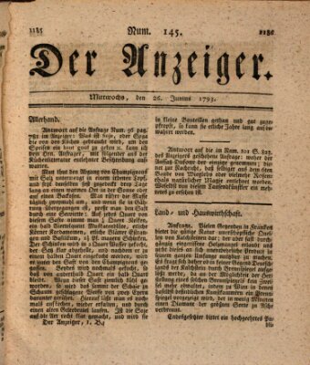 Der Anzeiger (Allgemeiner Anzeiger der Deutschen) Mittwoch 26. Juni 1793