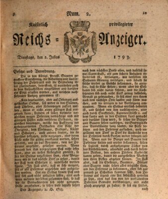 Kaiserlich privilegirter Reichs-Anzeiger (Allgemeiner Anzeiger der Deutschen) Dienstag 2. Juli 1793