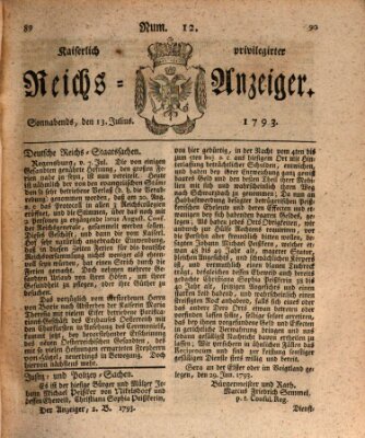 Kaiserlich privilegirter Reichs-Anzeiger (Allgemeiner Anzeiger der Deutschen) Samstag 13. Juli 1793