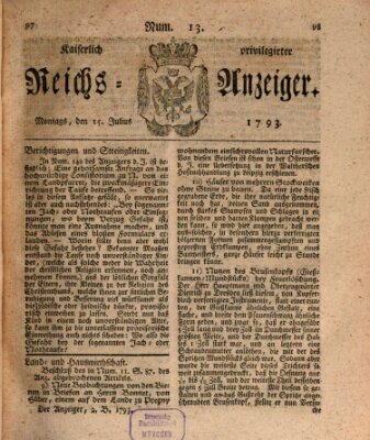 Kaiserlich privilegirter Reichs-Anzeiger (Allgemeiner Anzeiger der Deutschen) Montag 15. Juli 1793