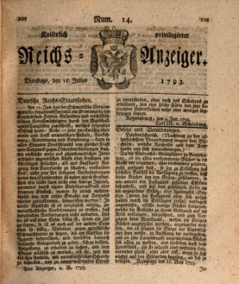 Kaiserlich privilegirter Reichs-Anzeiger (Allgemeiner Anzeiger der Deutschen) Dienstag 16. Juli 1793