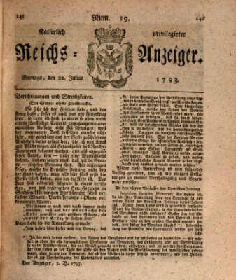 Kaiserlich privilegirter Reichs-Anzeiger (Allgemeiner Anzeiger der Deutschen) Montag 22. Juli 1793