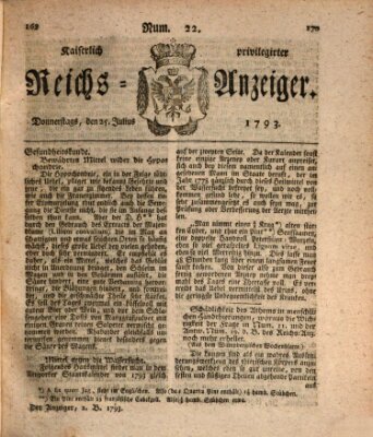 Kaiserlich privilegirter Reichs-Anzeiger (Allgemeiner Anzeiger der Deutschen) Donnerstag 25. Juli 1793