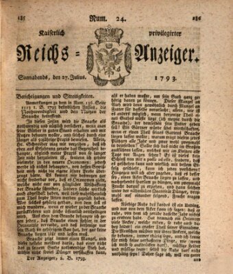 Kaiserlich privilegirter Reichs-Anzeiger (Allgemeiner Anzeiger der Deutschen) Samstag 27. Juli 1793