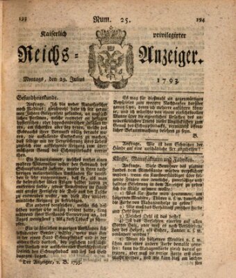 Kaiserlich privilegirter Reichs-Anzeiger (Allgemeiner Anzeiger der Deutschen) Montag 29. Juli 1793