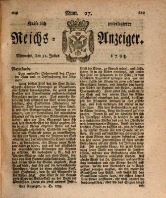 Kaiserlich privilegirter Reichs-Anzeiger (Allgemeiner Anzeiger der Deutschen) Mittwoch 31. Juli 1793