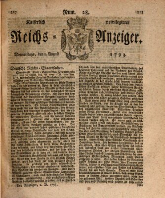 Kaiserlich privilegirter Reichs-Anzeiger (Allgemeiner Anzeiger der Deutschen) Donnerstag 1. August 1793