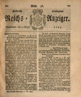 Kaiserlich privilegirter Reichs-Anzeiger (Allgemeiner Anzeiger der Deutschen) Samstag 10. August 1793