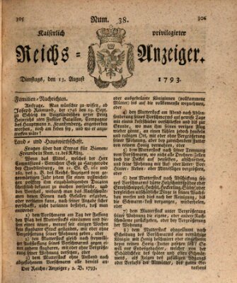 Kaiserlich privilegirter Reichs-Anzeiger (Allgemeiner Anzeiger der Deutschen) Dienstag 13. August 1793