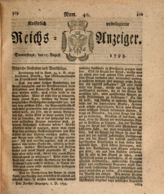 Kaiserlich privilegirter Reichs-Anzeiger (Allgemeiner Anzeiger der Deutschen) Donnerstag 15. August 1793