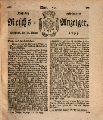 Kaiserlich privilegirter Reichs-Anzeiger (Allgemeiner Anzeiger der Deutschen) Dienstag 27. August 1793