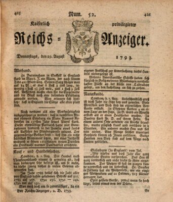 Kaiserlich privilegirter Reichs-Anzeiger (Allgemeiner Anzeiger der Deutschen) Donnerstag 29. August 1793