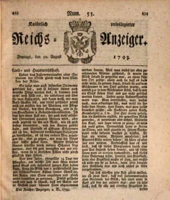 Kaiserlich privilegirter Reichs-Anzeiger (Allgemeiner Anzeiger der Deutschen) Freitag 30. August 1793