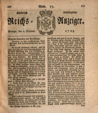 Kaiserlich privilegirter Reichs-Anzeiger (Allgemeiner Anzeiger der Deutschen) Montag 2. September 1793