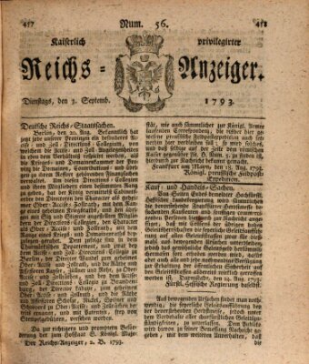 Kaiserlich privilegirter Reichs-Anzeiger (Allgemeiner Anzeiger der Deutschen) Dienstag 3. September 1793