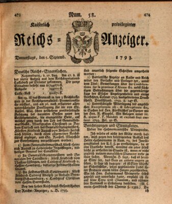 Kaiserlich privilegirter Reichs-Anzeiger (Allgemeiner Anzeiger der Deutschen) Donnerstag 5. September 1793