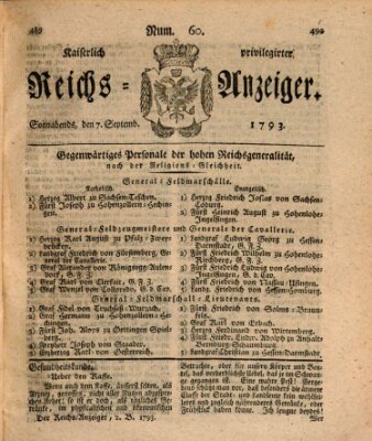 Kaiserlich privilegirter Reichs-Anzeiger (Allgemeiner Anzeiger der Deutschen) Samstag 7. September 1793