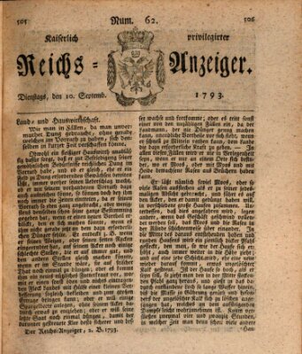 Kaiserlich privilegirter Reichs-Anzeiger (Allgemeiner Anzeiger der Deutschen) Dienstag 10. September 1793