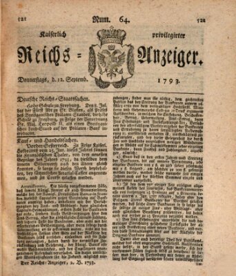 Kaiserlich privilegirter Reichs-Anzeiger (Allgemeiner Anzeiger der Deutschen) Donnerstag 12. September 1793