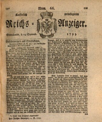 Kaiserlich privilegirter Reichs-Anzeiger (Allgemeiner Anzeiger der Deutschen) Samstag 14. September 1793