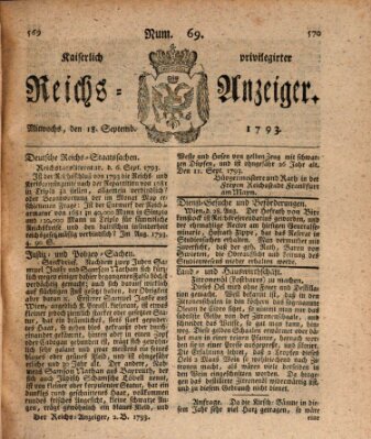 Kaiserlich privilegirter Reichs-Anzeiger (Allgemeiner Anzeiger der Deutschen) Mittwoch 18. September 1793