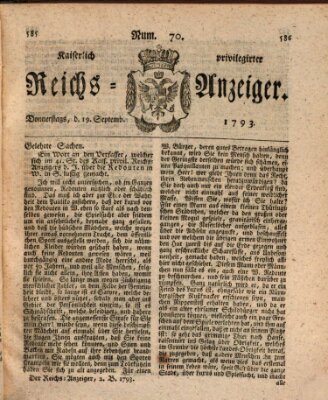 Kaiserlich privilegirter Reichs-Anzeiger (Allgemeiner Anzeiger der Deutschen) Donnerstag 19. September 1793