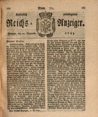 Kaiserlich privilegirter Reichs-Anzeiger (Allgemeiner Anzeiger der Deutschen) Freitag 20. September 1793