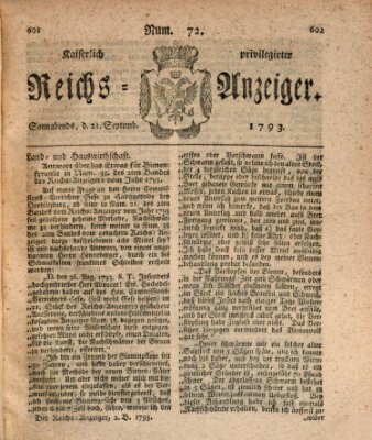 Kaiserlich privilegirter Reichs-Anzeiger (Allgemeiner Anzeiger der Deutschen) Samstag 21. September 1793