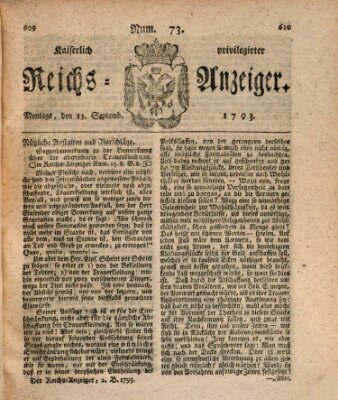 Kaiserlich privilegirter Reichs-Anzeiger (Allgemeiner Anzeiger der Deutschen) Montag 23. September 1793