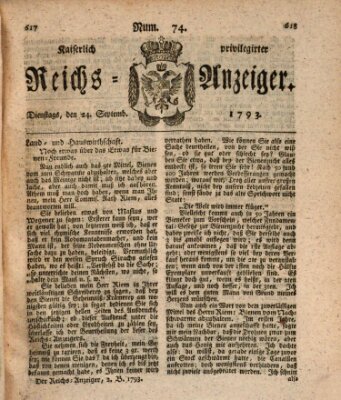 Kaiserlich privilegirter Reichs-Anzeiger (Allgemeiner Anzeiger der Deutschen) Dienstag 24. September 1793