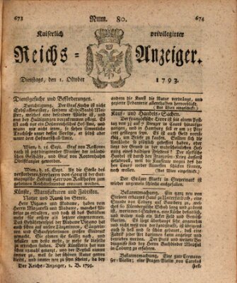 Kaiserlich privilegirter Reichs-Anzeiger (Allgemeiner Anzeiger der Deutschen) Dienstag 1. Oktober 1793