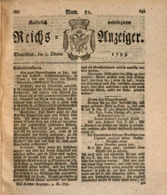 Kaiserlich privilegirter Reichs-Anzeiger (Allgemeiner Anzeiger der Deutschen) Donnerstag 3. Oktober 1793