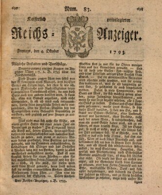 Kaiserlich privilegirter Reichs-Anzeiger (Allgemeiner Anzeiger der Deutschen) Freitag 4. Oktober 1793