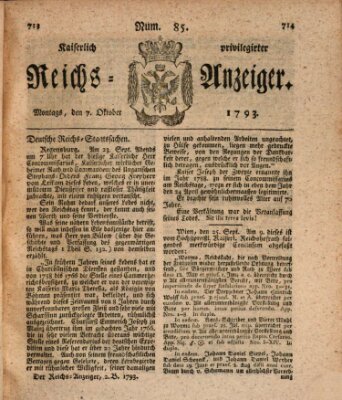 Kaiserlich privilegirter Reichs-Anzeiger (Allgemeiner Anzeiger der Deutschen) Montag 7. Oktober 1793