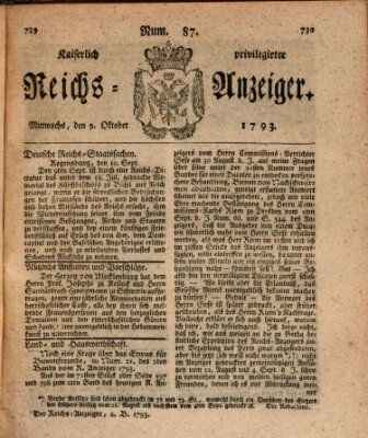 Kaiserlich privilegirter Reichs-Anzeiger (Allgemeiner Anzeiger der Deutschen) Mittwoch 9. Oktober 1793