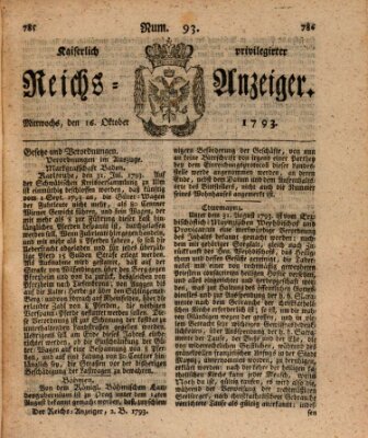 Kaiserlich privilegirter Reichs-Anzeiger (Allgemeiner Anzeiger der Deutschen) Mittwoch 16. Oktober 1793