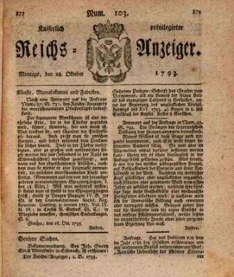 Kaiserlich privilegirter Reichs-Anzeiger (Allgemeiner Anzeiger der Deutschen) Montag 28. Oktober 1793