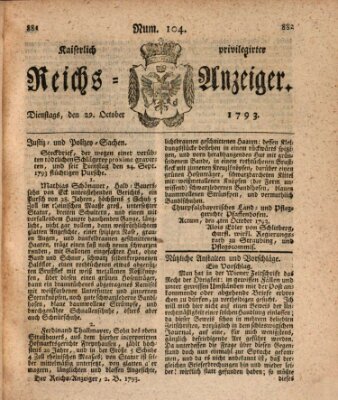 Kaiserlich privilegirter Reichs-Anzeiger (Allgemeiner Anzeiger der Deutschen) Dienstag 29. Oktober 1793