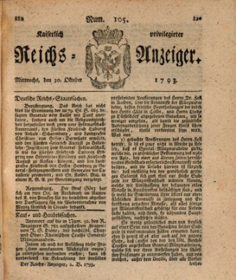 Kaiserlich privilegirter Reichs-Anzeiger (Allgemeiner Anzeiger der Deutschen) Mittwoch 30. Oktober 1793