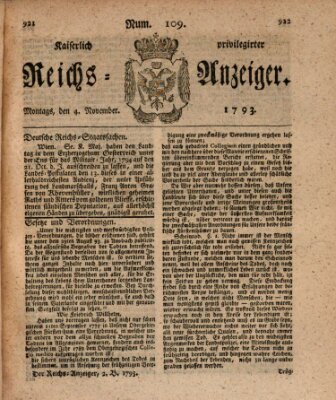 Kaiserlich privilegirter Reichs-Anzeiger (Allgemeiner Anzeiger der Deutschen) Montag 4. November 1793