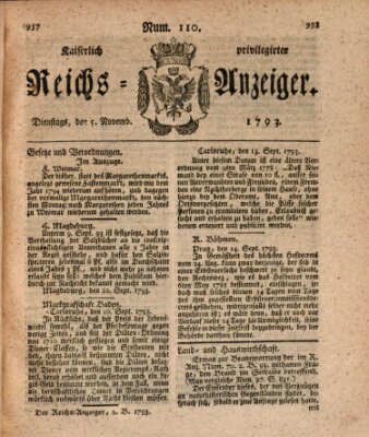 Kaiserlich privilegirter Reichs-Anzeiger (Allgemeiner Anzeiger der Deutschen) Dienstag 5. November 1793