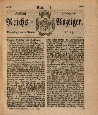 Kaiserlich privilegirter Reichs-Anzeiger (Allgemeiner Anzeiger der Deutschen) Mittwoch 13. November 1793