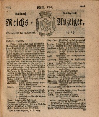 Kaiserlich privilegirter Reichs-Anzeiger (Allgemeiner Anzeiger der Deutschen) Freitag 15. November 1793