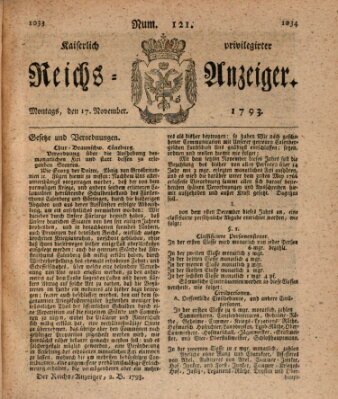 Kaiserlich privilegirter Reichs-Anzeiger (Allgemeiner Anzeiger der Deutschen) Sonntag 17. November 1793