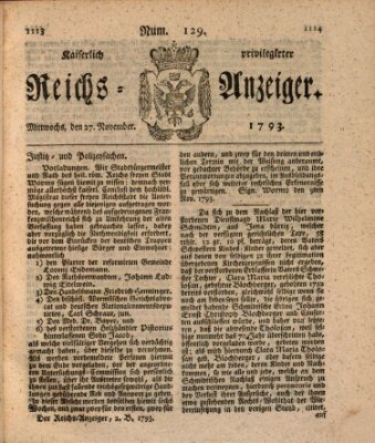 Kaiserlich privilegirter Reichs-Anzeiger (Allgemeiner Anzeiger der Deutschen) Mittwoch 27. November 1793