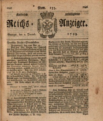 Kaiserlich privilegirter Reichs-Anzeiger (Allgemeiner Anzeiger der Deutschen) Montag 2. Dezember 1793