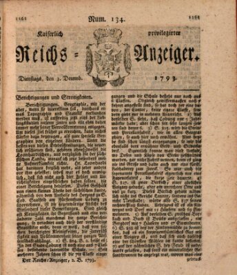 Kaiserlich privilegirter Reichs-Anzeiger (Allgemeiner Anzeiger der Deutschen) Dienstag 3. Dezember 1793